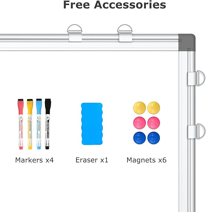 WALGLASS Combination Magnetic Whiteboard & Corkboard, 36"x24" Combo for School, Office & Home, Dry Erase Board with Removable Tray, Pins, Eraser, Markers & Magnets