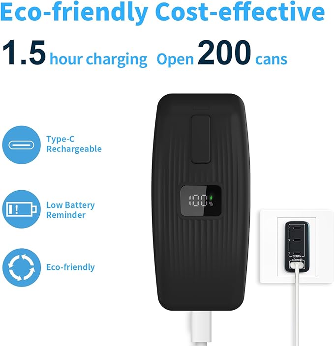 Electric Can Opener – USB Rechargeable with LED Display, Smooth Edge & Auto Stop, One-Touch Hands-Free Automatic Can Opener for Seniors & Arthritis, Works on All Can Types, Food-Safe Kitchen Gadgets