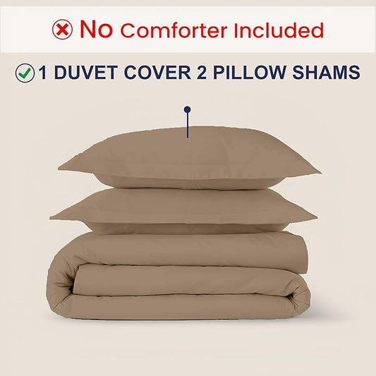 Kotton Culture 3 Pc 120" x 98" Duvet Cover Set Oversized King 100% Egyptian Cotton - 600 Thread Count Comforter Cover, Zipper Closure & Corner Ties - Fits Large King Inserts - Taupe