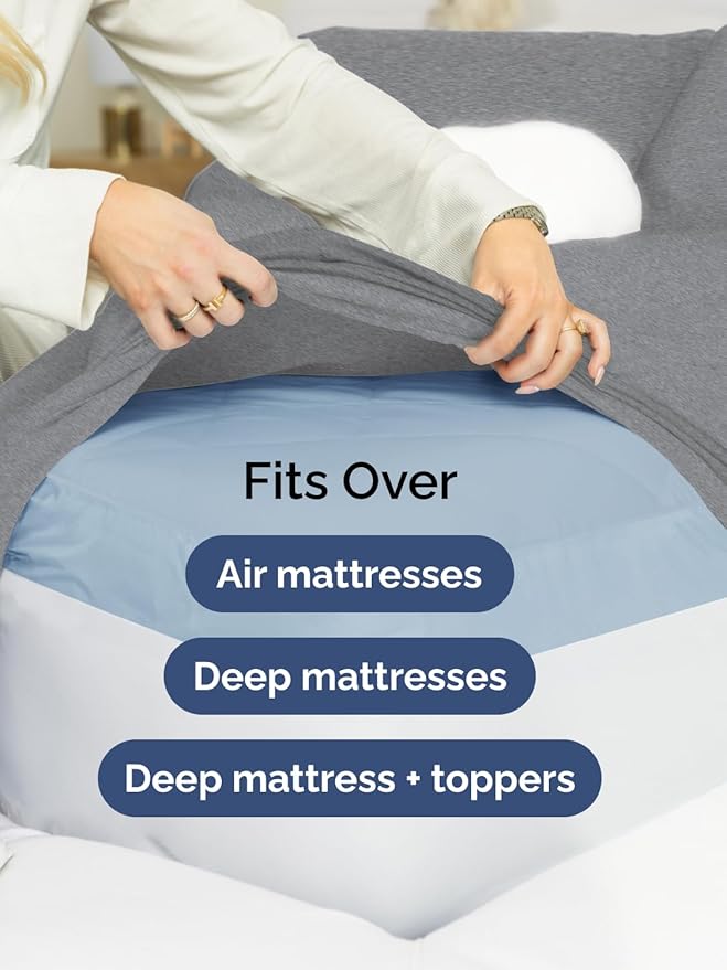 Extra Deep Pocket Split King Sheets - 5 Piece Breathable & Cooling Bed Sheets - Hotel Luxury Bed Sheet Set - Soft, Wrinkle Free & Comfy - Easily Fits Extra Deep Mattresses - Heathered Grey Sheets Set