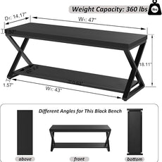 IBF Black Bench, Modern Entryway Bench for Bedroom, Wood Metal Storage Hallway Bench for Dining Living Room, Farmhouse Shoe Rack Indoor Accent Seating Bench for Foyer Entrance, Black Oak, 47 Inch Long