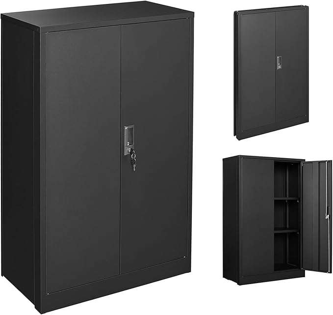 42" Folding Metal Storage Cabinet with Lock,2 Doors and 2 Adjustable Shelves,Quick Assembly Foldable Steel Cabinet for Office Home Garage,Black