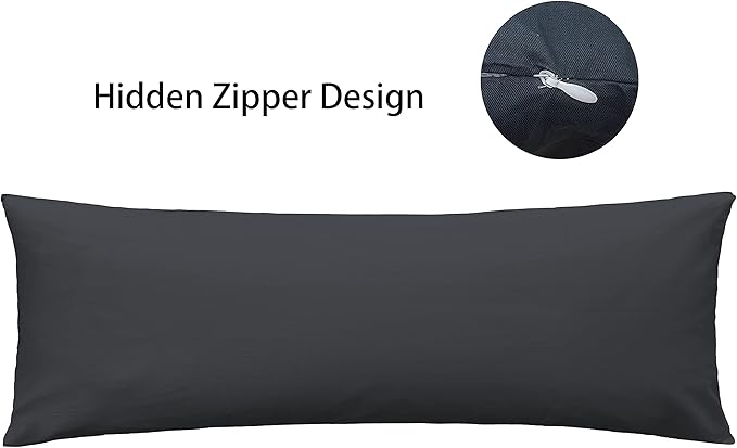 iMaylex Soft 100% Egyptian Cotton Zipper Pillow Case, Cozy and Lightweight Pillowcase, Easy Care, Dark Grey, Body, 20" x 54"