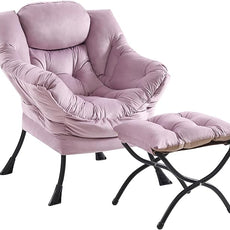 Lazy Chair and Ottoman, Large Accent Lounge Chair with Armrests and a Side Pocket, Modern Leisure Upholstered Sofa Reading Armchair with Footrest for Bedroom, Living Room, Dorm Rooms, Office