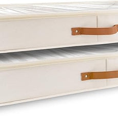 HOMELUX THEORY 2pc Low Profile Under Bed Storage Containers, Thin Under Couch Storage Organizer with Bins & Lids, Underbed Storage Box Ideal for Seasonal Clothes, Blankets, Fabric & Shoes (Ivory)