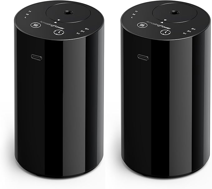 Waterless Essential Oil Diffuser, Portable Aromatherapy Diffuser with 20mL Capacity, Battery Operated Mini Scent Diffuser,3 Mist Levels & Timers, Leak-Free, for Home, Car, Office (Black 2 Pack)