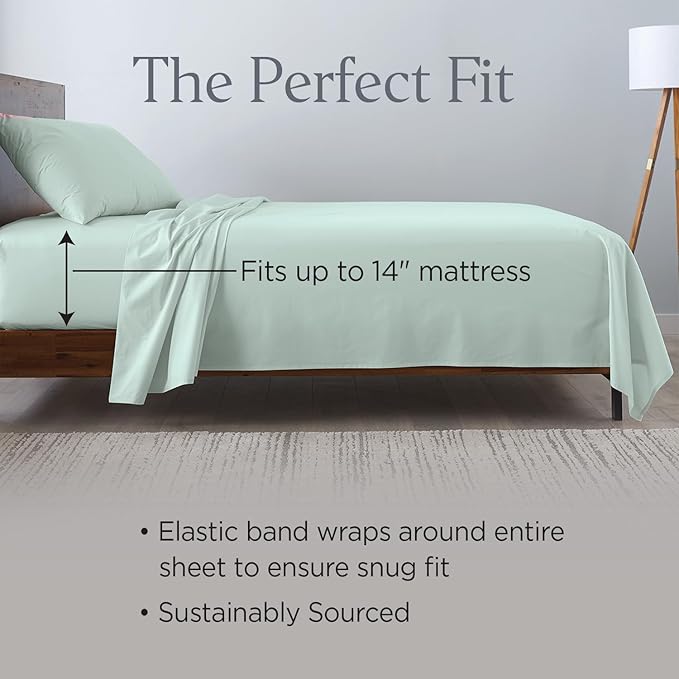 Ella Jayne Percale Sheets King Size (4 Pieces) Permium 100% Cotton Percale TC300, Hotel Luxury Collection, Deep Pockets and Cooling Cotton Percale Sheets King (Mint)