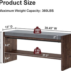 BON AUGURE Mudroom Entryway Bench with Shoe Storage, Shoe Rack Bench with Cushion, 2-Tier Wood Benches for Bedroom, Living Room, Hall (Rustic Oak, 40 in Wide)