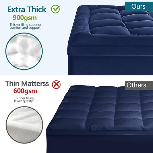 CYMULA Full Size Mattress Topper - Extra Thick Cooling Mattress Pad Cover for Back Pain - Soft Mattress Protector Firm Bed Topper Pillow Top with 8-21 Inch Deep Pocket 3D Snow Down Alternative Fill