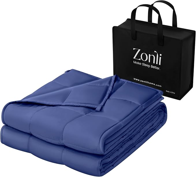 ZonLi Weighted Blanket for Adults (48"x72", 15lbs, Dusk Blue) Twin Size High Breathability Cooling Heavy Blanket, Soft Material with Premium Glass Beads, All-Season, Easy Care