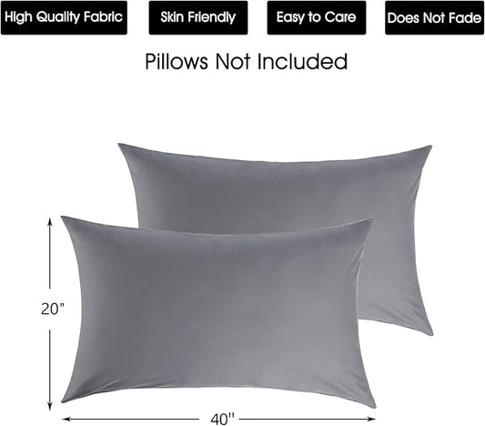 Cotton Pillow Protectors/Cases King Size with Zipper 2 Pack Grey Color,Cooling & Breathable Bed Pillow Protectors Set of 2 Pillow Cases Cover (King Size 20" x 40")