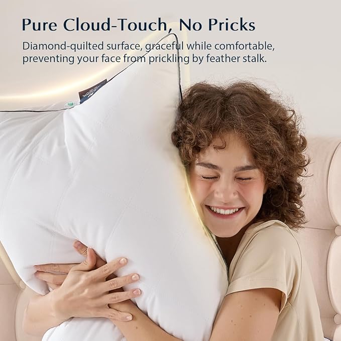 Pacific Coast Bed Pillow, Luxury Hotel Collection Goose Feather & Down, Classic Diamond Quilted Pattern, for Side and Back Sleepers, Medium Support, Standard Size, 2-Pack
