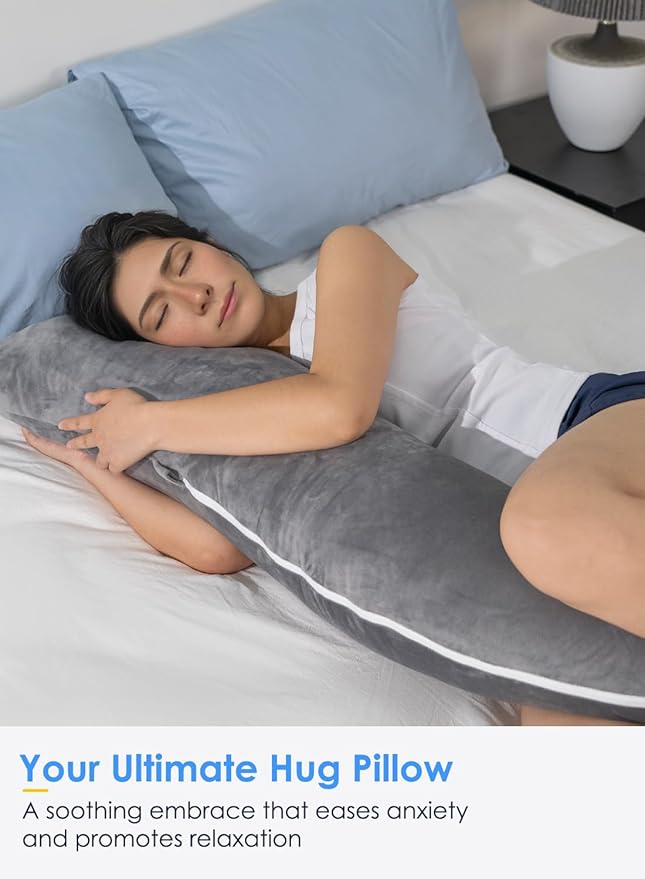 QUEEN ROSE Body Pillow for Side Sleepers, Soft Comfort S Shaped Hug Pillow for Adults, Full Body Support, Velvet Grey