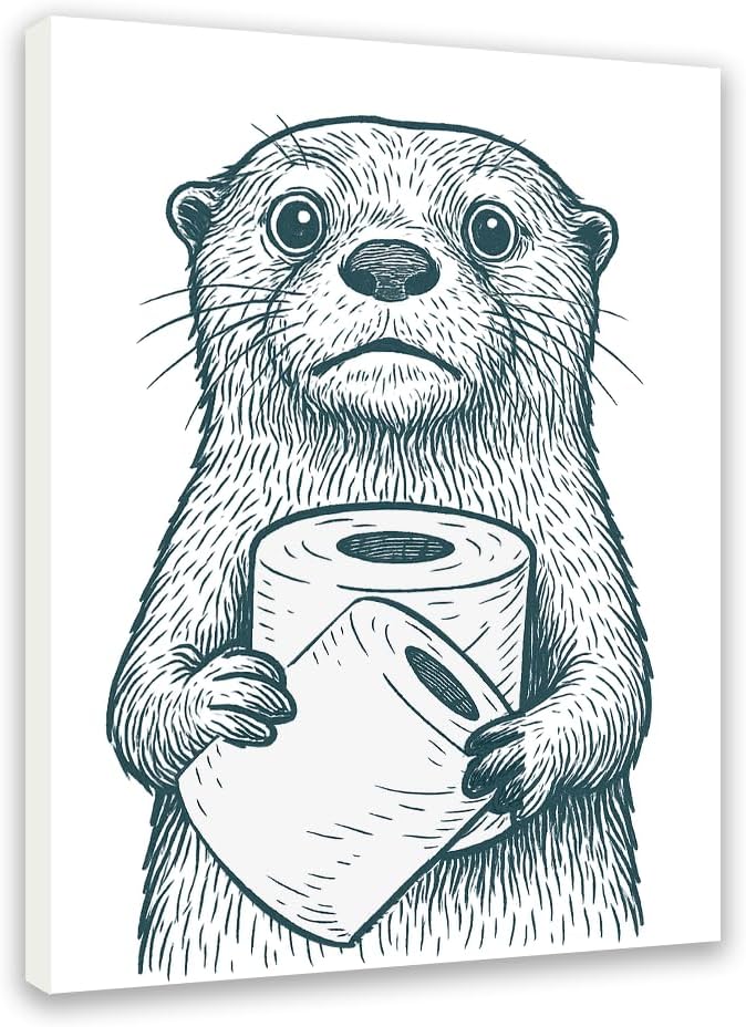 Jatinoo Funny Cartoon Otter Bathroom Wall Art Canvas Framed 11.5x15 Inches Black White Cute Animal-Inspired Prints for Toilet Wall Decor Ideal for Pet Lovers Young Adults Fun House Enthusiasts Home & Kitchen Posters