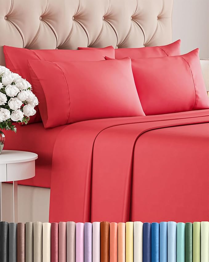 King 6 Piece Sheet Set - Cooling and Breathable Bed Sheets - Hotel Luxury Bed Sheets for Women, Men, Kids & Teens - Comfy Bedding with Deep Pockets & Easy Fit - Soft and Wrinkle Free - King Red Sheets
