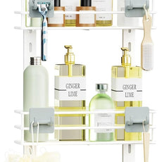 Orimade Adjustable Anti-slip Shower Caddy over Head, Rustproof Bathroom Hanging Shower Organizer with 2 Hooks for Razor, No Drilling Shower Shelves Storage Rack 3 Tier, White