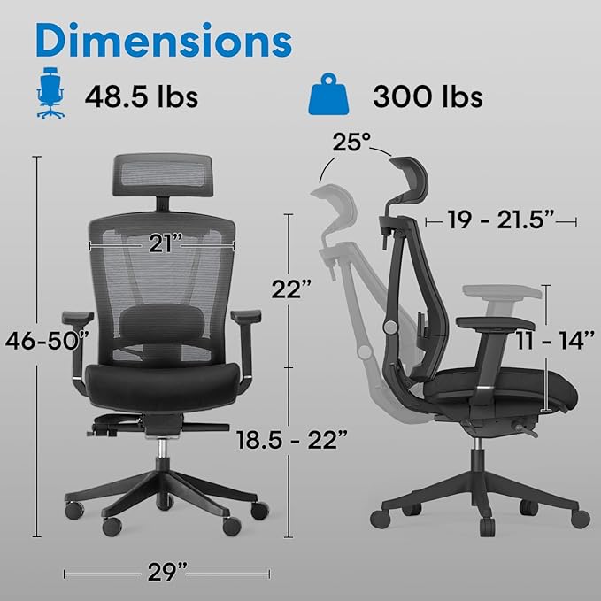 AUTONOMOUS ErgoChair Pro Ergonomic Office Chair Foam Black Adjustable Lumbar Support, Rolling Swivel - Home office Desk Chairs with Wheels and Arms - Ergonomic Desk Chair Comfy for Gaming & Long Hours
