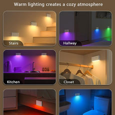 WILLED Motion Sensor Lights Indoor,RGB & Warm White Motion Sensor Night Light,Wireless Color Changing Stair Lights Indoor for Kids' Room,Stair,Bathroom,Hallway,Kitchen,Bedroom,Closet,Cabinet 8PC