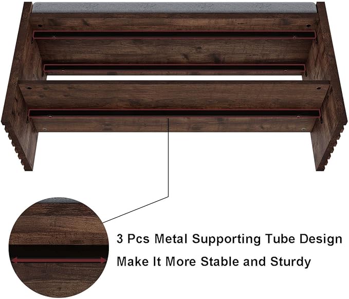 BON AUGURE Mudroom Entryway Bench with Shoe Storage, Shoe Rack Bench with Cushion, 2-Tier Wood Benches for Bedroom, Living Room, Hall (Rustic Oak, 40 in Wide)