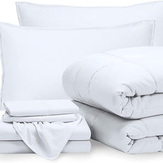 Bare Home Bed-in-A-Bag 7 Piece Comforter & Sheet Set - King - Goose Down Alternative - Ultra-Soft 1800 Premium - Bed Set (King, White/White)
