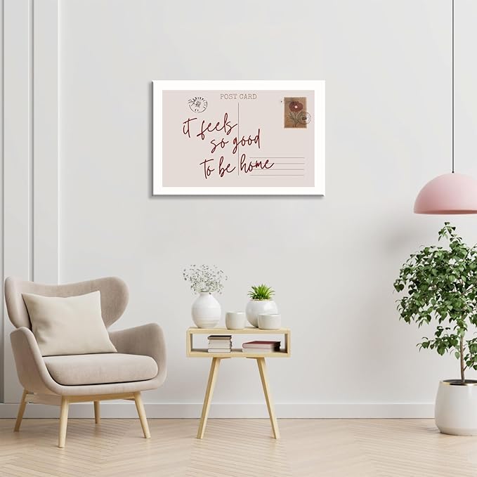 Retro Postcard Posters Neutral Feels So Good To Be Home Wall Art Trendy Pink Girly Room Decor Funky Quotes Canvas Prints Modern Stamp Sign Aesthetic for College Dorm Apartment Bedroom 16x24in Framed