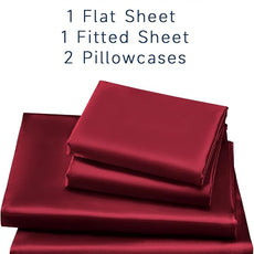Satin Sheets Queen Size - 4 Pieces Luxury Silky Soft Bed Sheets, Wrinkle-Free Burgundy Satin Silk Sheet Set with 1 Deep Pocket Fitted Sheet, 1 Flat Sheet, 2 Pillow Cases