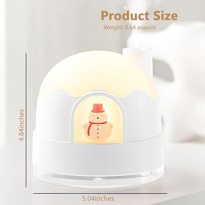 Humidifier for Bedroom, Household Mini Desktop Humidifier, Cute Snow House Humidifiers with Night Lights, Ultrasonic Silent Operation, 350ml, Suitable for Small & Medium-Sized Rooms (White)