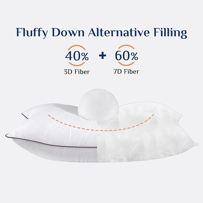 JOLLYVOGUE Pillows Queen Size Set of 2 for Sleeping, Soft and Supportive Bed Pillow with Down Alternative Filling for Side and Back Sleepers, Hotel Collection