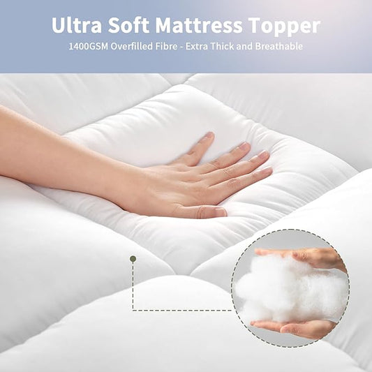 Twin XL Size Mattress Topper for College Dorm Room - Soft & Cooling Pillow Top Mattress Pad & Protector | Bed Topper for Back Pain, Straps Stretch 6" to 22" Deep