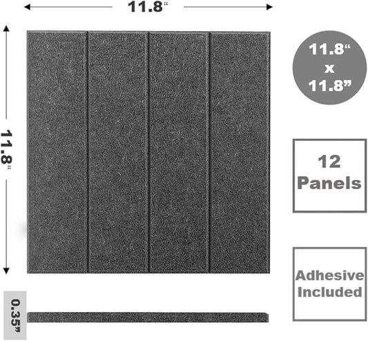 Felt Bulletin Board Tiles | Modern Cork Board Alternative | Large Cork Boards for Walls | Aesthetic Felt Wall Panels for Office & Home Decor | Pinboard & Photo Board (12-Pack) | Gray Black