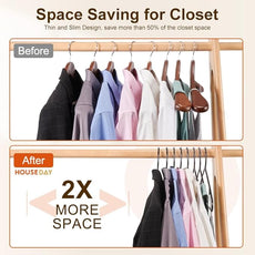 HOUSE DAY Black Plastic Hangers 100 Pack, Plastic Clothes Hangers with Built-in Hooks, Durable and Strong Coat Hangers for Closet, Space Saving Clothing Hanger for Shirts, Coats, Skirt, Dress