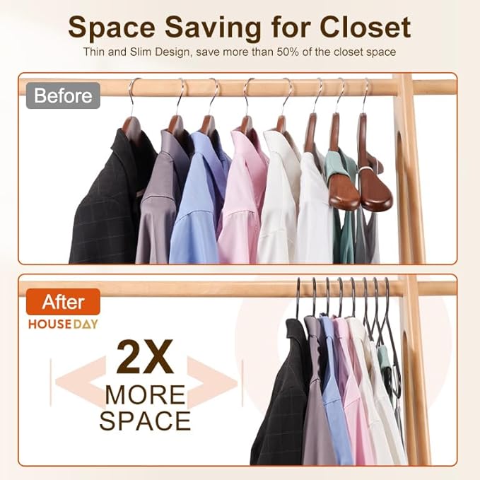 HOUSE DAY Black Plastic Hangers 100 Pack, Plastic Clothes Hangers with Built-in Hooks, Durable and Strong Coat Hangers for Closet, Space Saving Clothing Hanger for Shirts, Coats, Skirt, Dress