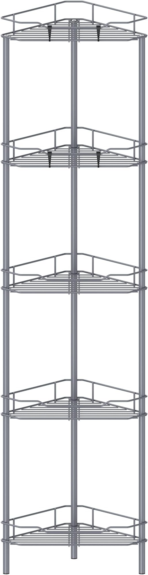 5 Tier Floor Standing Corner Shower Caddy Organizer Shelf with Hooks, Bathroom Shelves Stand Rack, Dark Gray