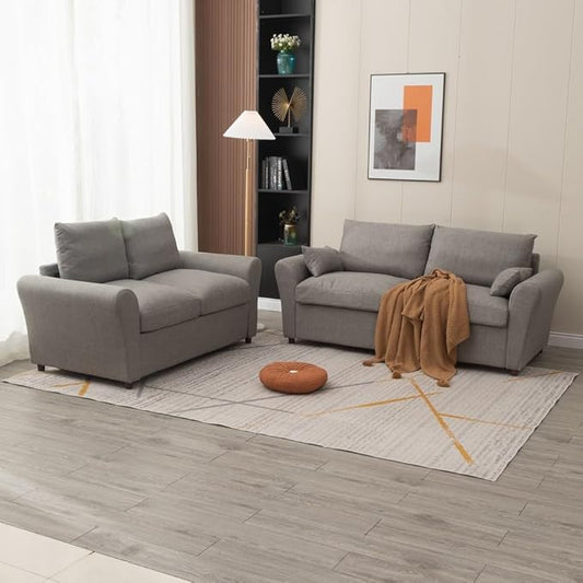 Panana Modern 2 and 3 Seats Loveseat Sofa Couch with Storage, Small Love Seat Couches for Living Room, Bedroom, Apartment, Office (Light Gray Linen Fabric, Sock Arm - 2 and 3 Seater Set)