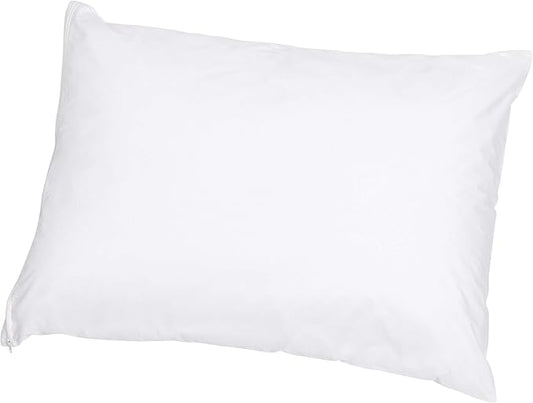 Amazon Basics Standard Pillowcase with Zipper, 100% Cotton Hypoallergenic, Pillow Protector, White (27 x 21 Inches), Pillows Not Included