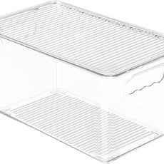 Vtopmart 1 Pack Clear Stackable Storage Bins with Lids, Medium Plastic Containers with Handle for Pantry Organizer and Storage,Perfect for Kitchen,Fridge,Cabinet, Closet,Bathroom Organization