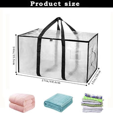 8 Pack-Extra Large Heavy Duty Moving Bags - Waterproof Storage Totes with Handles & Zippers, Foldable for College Dorm, Storage (Clear)