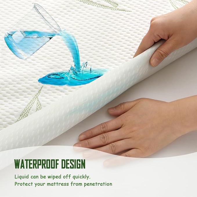 King Size Waterproof Mattress Protector, Premium Cooling Viscose from Bamboo Mattress Pad, Breathable, Noiseless, Cooling & Machine-Washable Bed Cover with 21" Deep Pocket