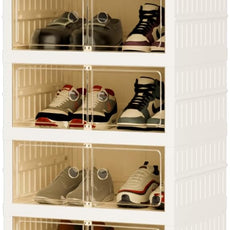 Foldable Shoe Organizer Storage Box, Portable Extra Large Folding Shoe Rack for Closet, Shoe Storage Box with Magnetic Transparent Door and Wheels, 9 Layers 18 Grids with 2 Big Grids