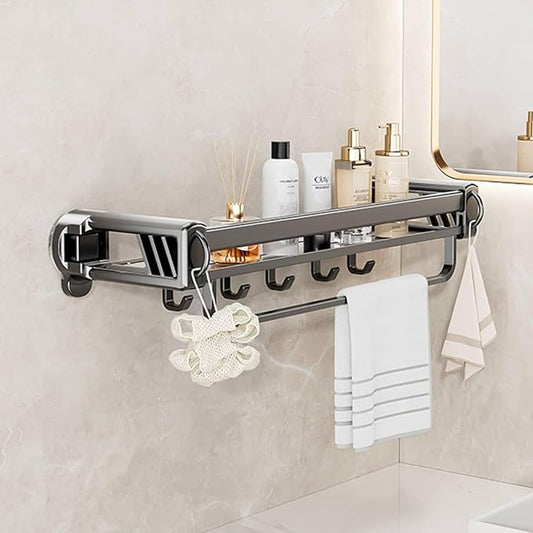 20" Shower Caddy Suction Cup, Concealed Shower Shelves Suction Cup with Hooks & Towel Bar, NO-Drilling Suction Shelf for Bathroom & Kitchen - Gray