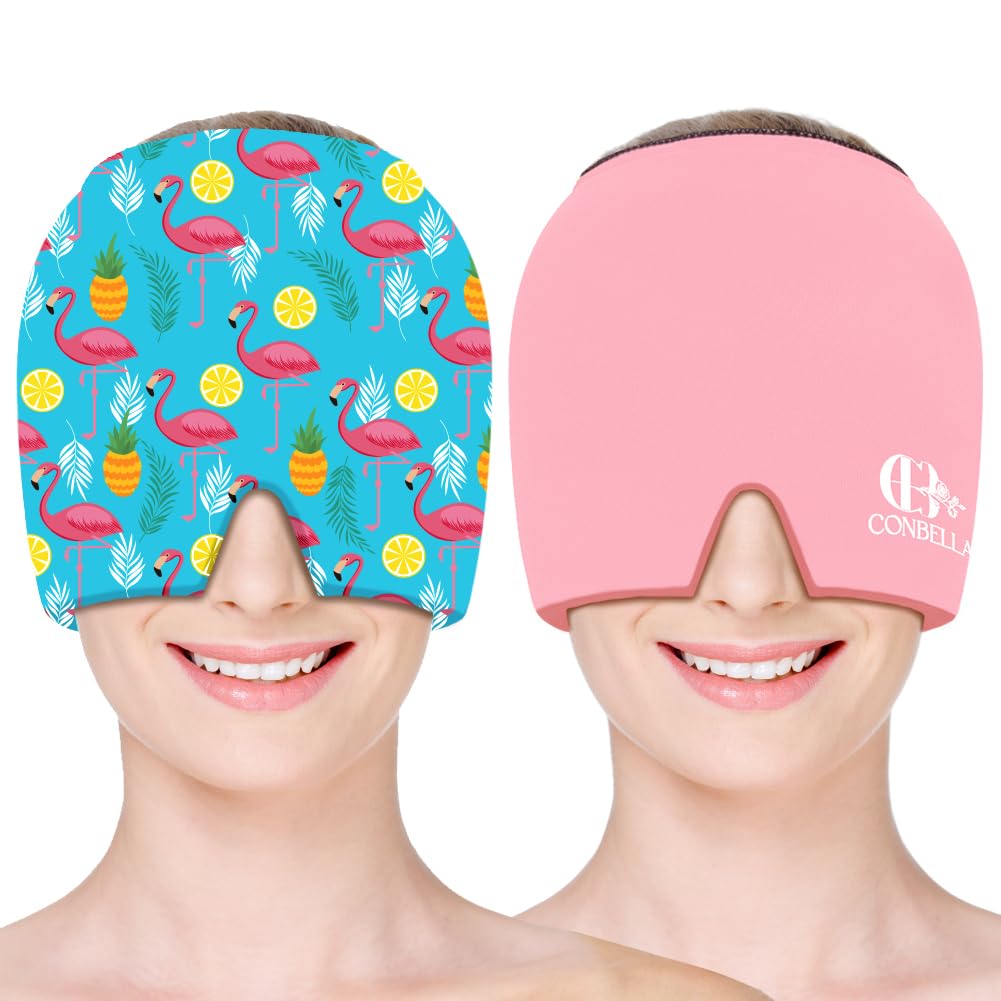 Migraine Relief Cap, Soothing Headache Ice Face Mask Products, Hot and Cold Therapy, Migraine Headache Relief Cap for Migraine, Sinus, Puffy Eyes, Tension, Stress and Hangover(Pink)