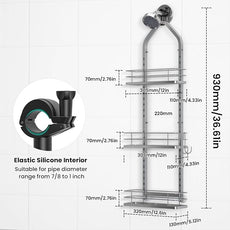 Shower Caddy Hanging (Silver), Adjustable Anti-Swing-Over The Shower Head Caddy, 3 Tier Height Bathroom Storage Organizer Bathroom Shelves Basket Rack Shower Caddies (3Tier)