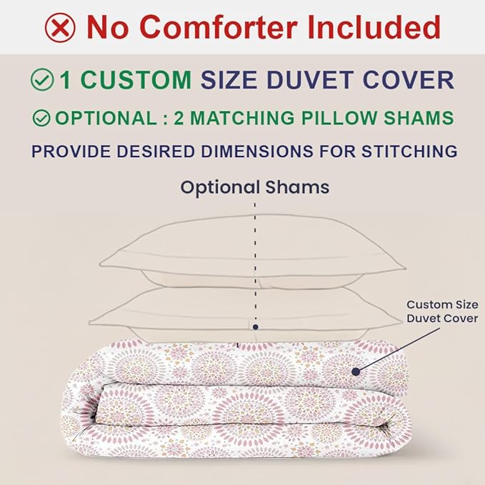 Kotton Culture Custom Duvet Cover - 100% Egyptian Cotton Sateen 600 Thread Count Soft Breathable Durable Customizable Comforter Cover(Desired Dimensions)- Zipper Closure & 7 Internal Ties - Mandala