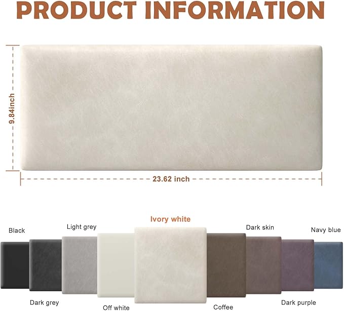 IFNOW Wall Mounted Upholstered Headboard Queen, 3D Peel and Stick Soundproof Panels, Reusable and Removable Padded Leather Bed Headboard, 9 Panels 9.84" x 23.62", Ivory White