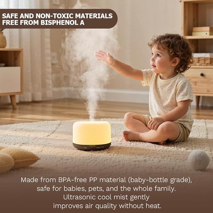 Essential Oil Diffuser 500ml,Aromatherapy Diffuser with 7 LED Lights,Quiet Air Humidifier 4-in-1 with Timer & Auto-Off,Compact Scent Diffuser for Bedroom,Yoga,SPA,Baby Room(Portable Model)