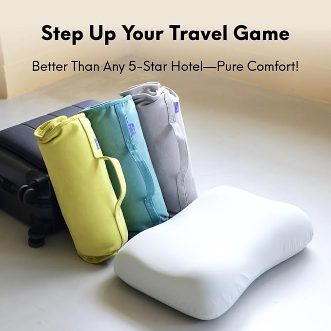 Cushion Lab Travel Deep Sleep Pillow – Compact Memory Foam Neck Pillow for Sleeping, Portable Pillow for Hotels, Camping, Side & Back Sleepers, On-The-Go – Calm Grey