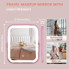 Pink Rechargeable Vanity Mirror with Lights, LED Makeup Mirror, 10