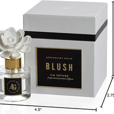 Zodax Apothecary Guild Blush Porcelain Oil Diffuser - Home Fragrance Diffuser Ideal for Living Room, Bathroom, Office - Makes a Great Gift - Porcelain Flower Design - Fig Vetiver - 1.69 Oz.