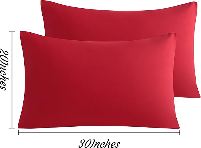 NTBAY Queen Pillow Cases Set of 2, 2 Pack Brushed Microfiber 20x30 Pillow Cases, Soft, Wrinkle, Fade, Stain Resistant Red Pillow Cases with Envelope Closure, 20x30 Inches, Red
