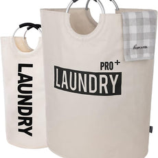 Caroeas Super Large 150L Laundry Basket Pro, Waterproof Laundry Hamper, Collapsible Laundry Basket Easy Storage, Clothes Hamper Stands Up Well, Laundry Bag with Padded Handles (Beige)